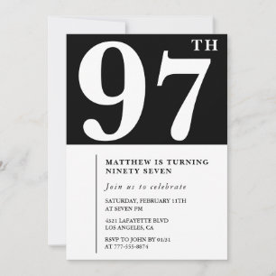 Invitation élégante noir blanc pour 97e anniversai