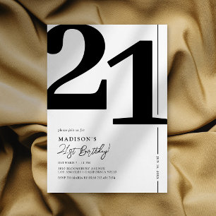 Invitation élégante noir et blanc pour 21e anniver