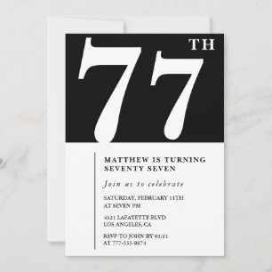Invitation élégante noir et blanc pour 77e anniver