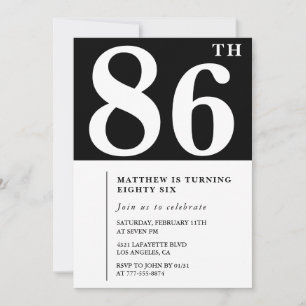 Invitation élégante noir et blanc pour 86e anniver