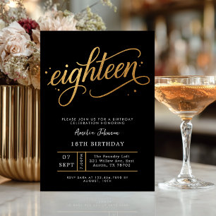 Invitation élégante noir et or pour les 18 ans
