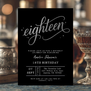 Invitation élégante noire et argentée pour 18 ans