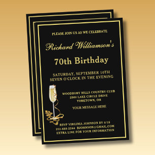 Invitation Élégante Noire et Or pour Soixante-Dixi