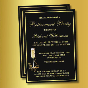 Invitation élégante noire et or pour une fête de r