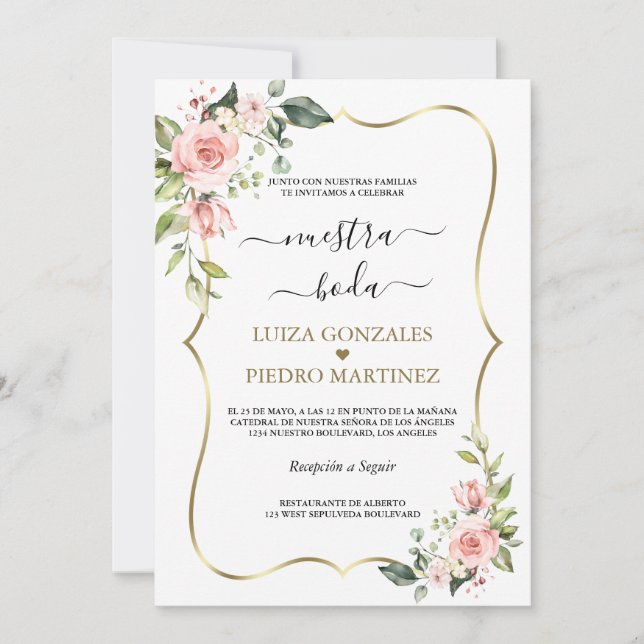 Invitation Élégante Notre Mariage Calligraphie Avec Fleurs  (Devant)
