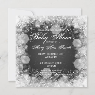Invitation Élégante nuit Baby shower noir étincelant