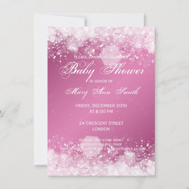 Invitation Élégante nuit Baby shower rose étincelant (Devant)