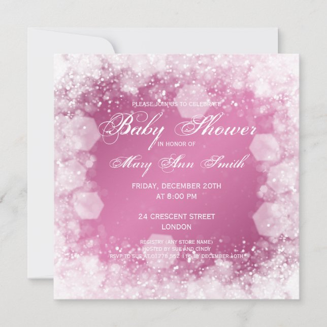 Invitation Élégante nuit Baby shower rose étincelant (Devant)