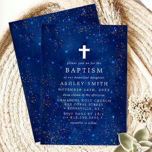 Invitation Élégante Nuit étoilée Avec Baptême Croisé