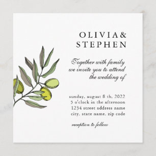 Invitation Elégante olive. Mariage classique traditionnel