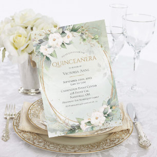 Invitation Elégante or aquarelle verte Quinceañera