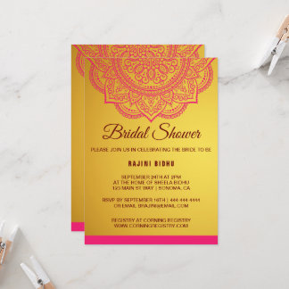 Invitation Elégante or rose rose Paisley nuptiale de douche I