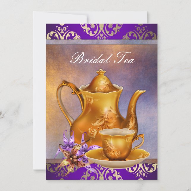 Invitation Elégante Orchid Gold et Purple Bridal Tea Party (Devant)