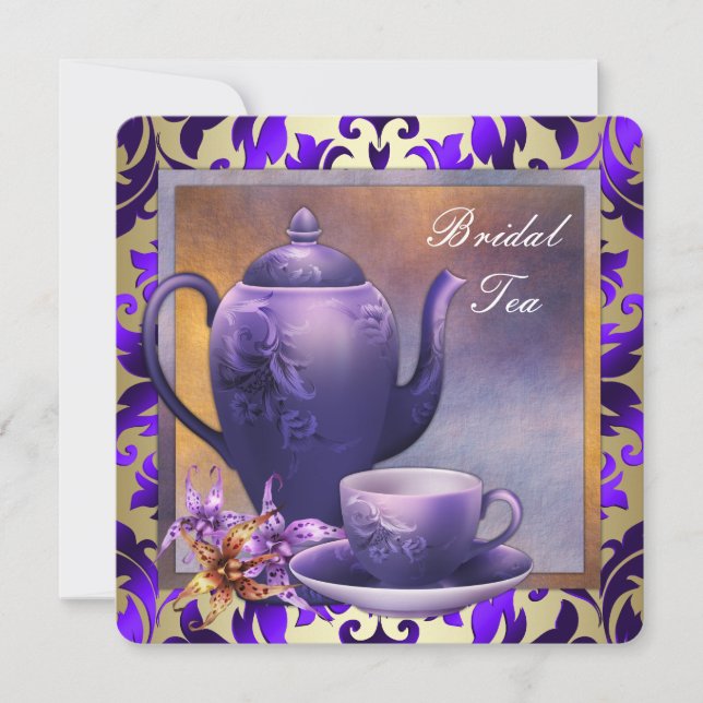 Invitation Elégante Orchid Gold Purple Bridal Tea Party (Devant)