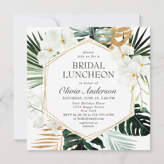 Invitation Élégante Orchidée blanche Bohème BRIDAL LUNCHEON (Devant)