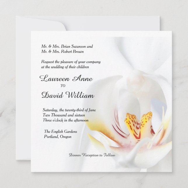 Invitation Elégante Orchidée Blanche Personnalisée Mariage In (Devant)