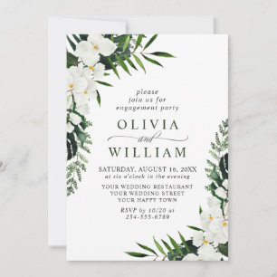 Invitation Elégante Orchidées Blanches Bohême ENGAGEMENT PART