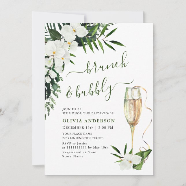 Invitation Elégante Orchidées Blanches BRUNCH et BUBBLY (Devant)
