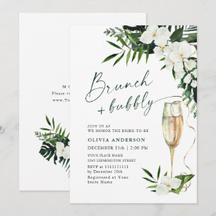 Invitation Elégante Orchidées Blanches BRUNCH et BUBBLY