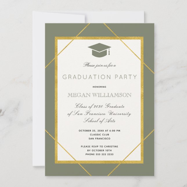 Invitation Élégante partie de graduation en or de l'écriture  (Devant)