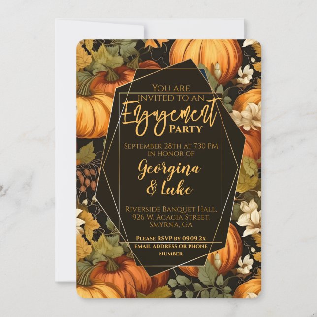 Invitation Élégante partie d'engagement Citrouille d'automne (Devant)