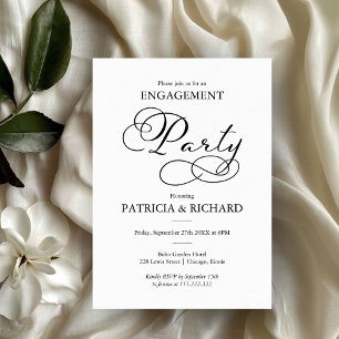 Invitation Élégante Partie d'engagement de script noir et bla
