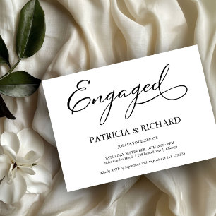 Invitation Élégante Partie d'engagement de script noir et bla