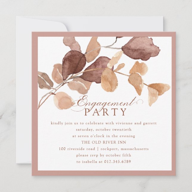Invitation Élégante partie d'engagement des Feuilles de l'Euc (Devant)