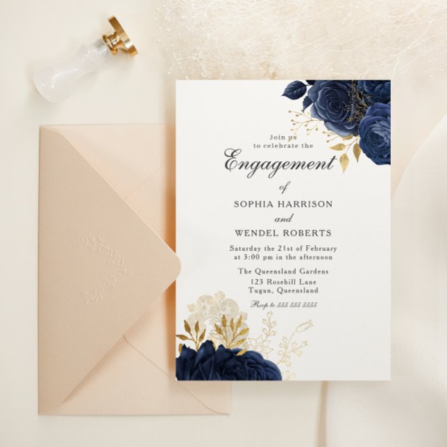 Invitation Élégante Partie d'engagement des Roses de la Marin (Créateur téléchargé)