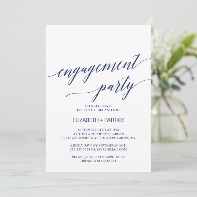 Invitation Élégante Partie d'engagement en calligraphie de ma (Debout devant)