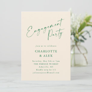 Invitation Élégante Partie d'engagement en calligraphie verte