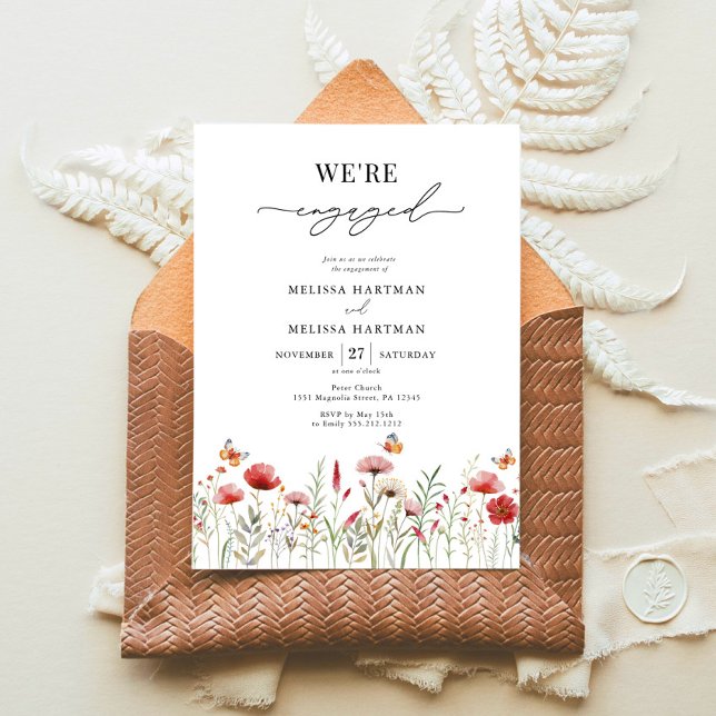 Invitation Élégante partie d'engagement Fleur sauvage (Créateur téléchargé)