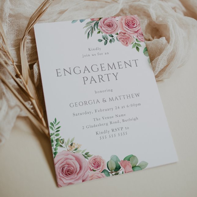 Invitation Élégante partie d'engagement floral rose (Créateur téléchargé)
