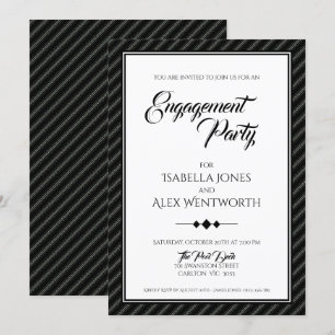 Invitation Élégante partie d'engagement moderne noir et blanc
