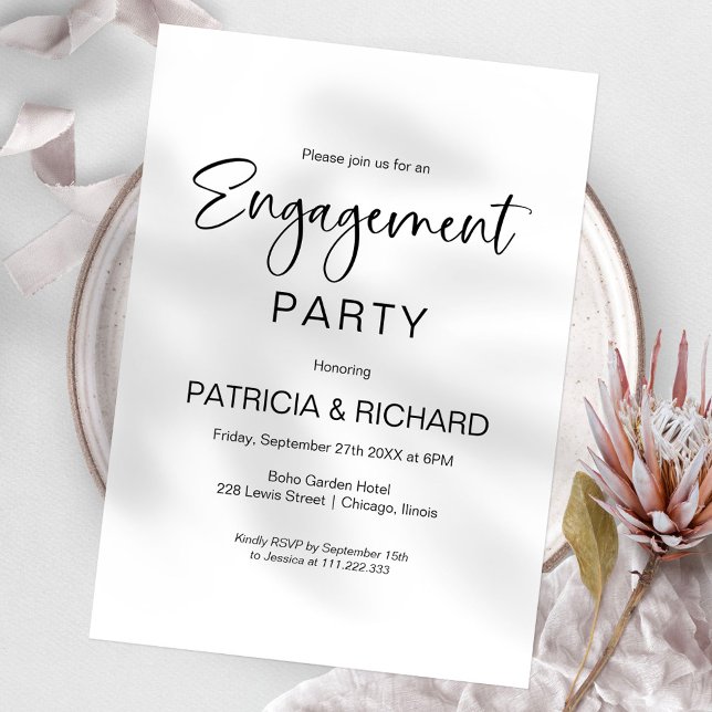 Invitation Élégante Partie D'Engagement Noir Et Blanc (Créateur téléchargé)