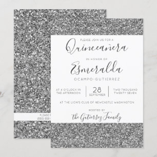 Invitation Elégante Parties scintillant Argent Éperche Quince