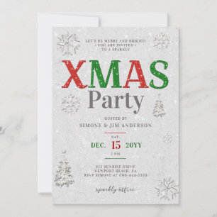Invitation Elégante Parties scintillant blanche rouge rouge f