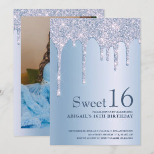 Invitation Élégante parties scintillant bleue goutte sweet si
