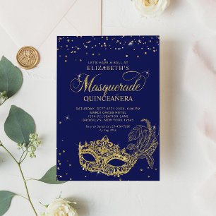 Invitation Elégante Parties scintillant bleue or Masquerade Q