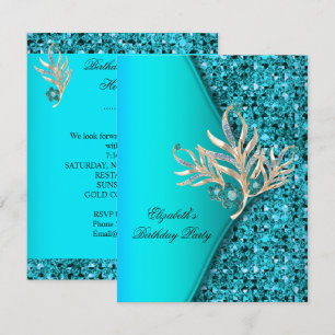 Invitation Elégante Parties scintillant Blue Aqua Turquoise A
