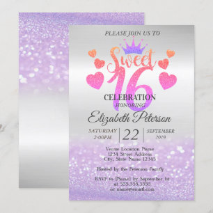 Invitation Elégante Parties scintillant Bokeh Ombre, Tiara, S