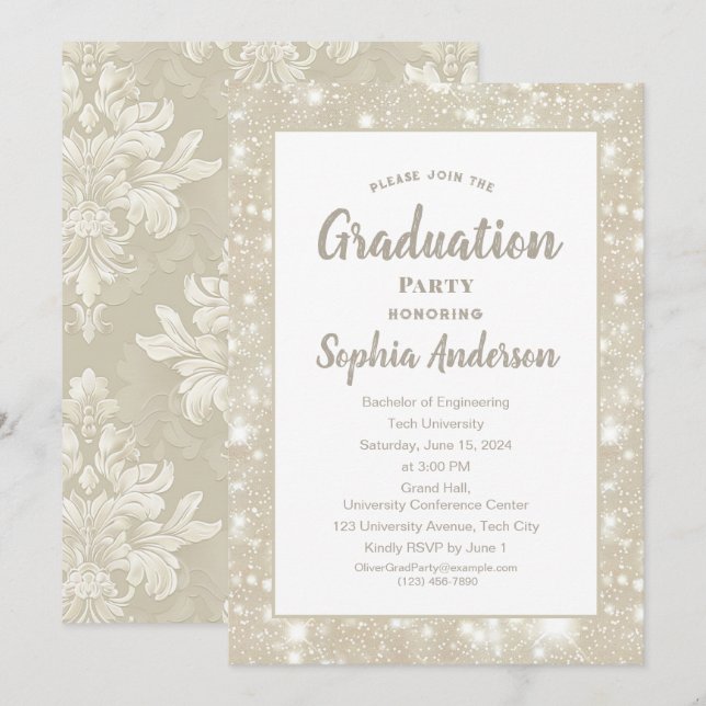 Invitation Élégante Parties scintillant classique Graduation  (Devant / Derrière)