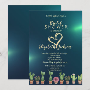 Invitation Elégante Parties scintillant Coeur Cactus Fête des