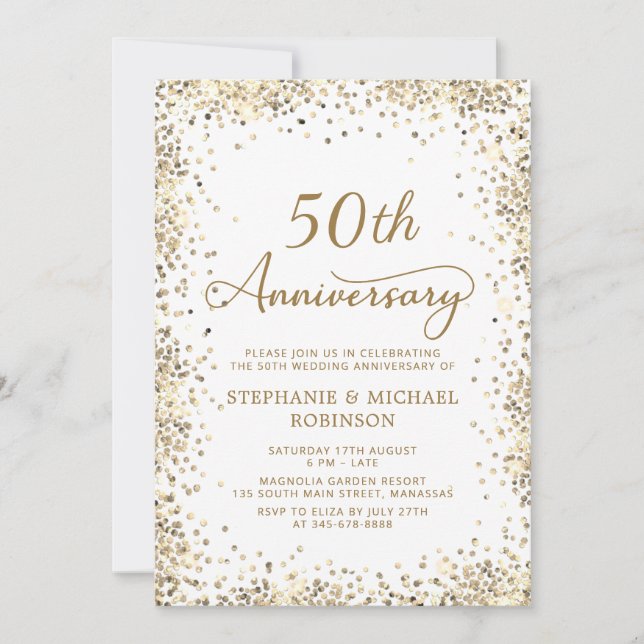 Invitation Élégante Parties scintillant d'or 50e anniversaire (Devant)