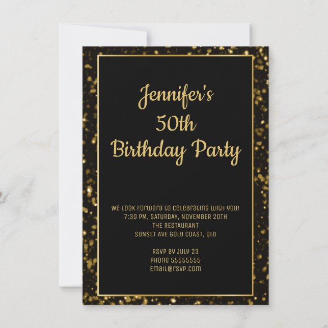 Invitation Elégante Parties scintillant d'or Anniversaire (Devant)