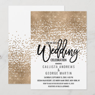 Invitation Elégante Parties scintillant d'or blanc Confetti O