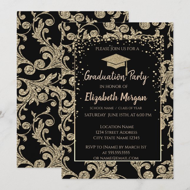 Invitation Élégante Parties scintillant d'or moderne de l'or  (Devant / Derrière)