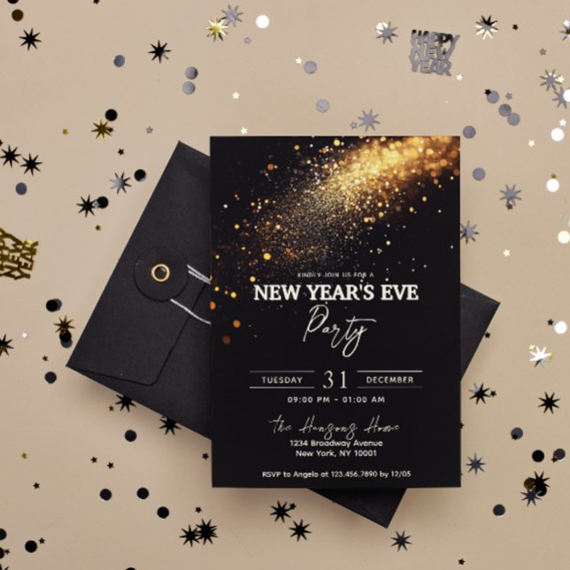 Invitation Elégante Parties scintillant d'or noir fête du Nou (Créateur téléchargé)