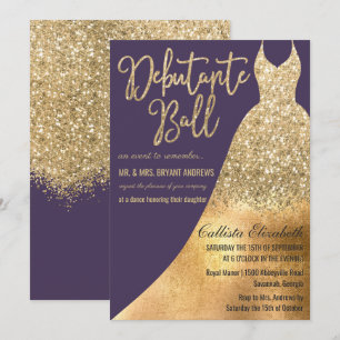 Invitation Elégante Parties scintillant d'or violet robe Debu