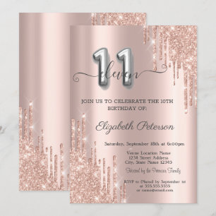 Invitation Elégante Parties scintillant Drips Rose Gold 11e a